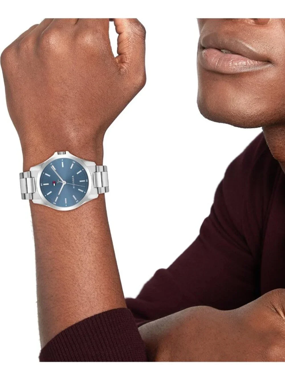 Women's Silver Blue Stainless Steel Bracelet Stylish 3H Quartz Dress Wrist Watch